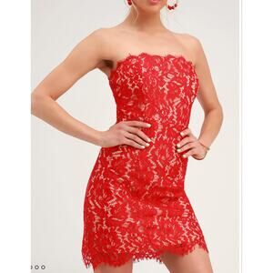 Lulus Dress Womens Large Red‎ Maci Lace Strapless Bodycon Cocktail Party